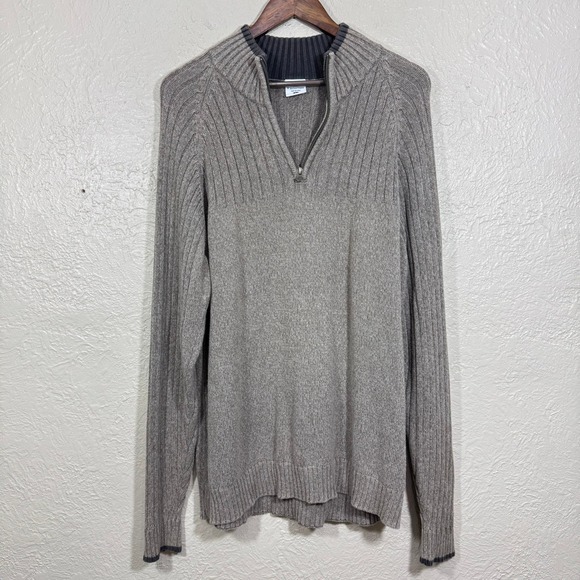 Vtg Columbia Pullover Sweater Large Quarter Zip Ribbed‎ Heavy Minimalist Neutral - Picture 1 of 11